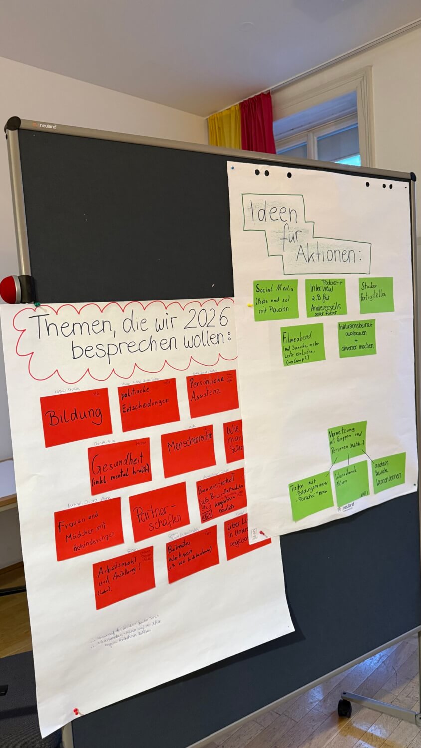 Beschriebene Flipcharts: Themen, die wir 2026 besprechen wollen und Ideen für Aktionen